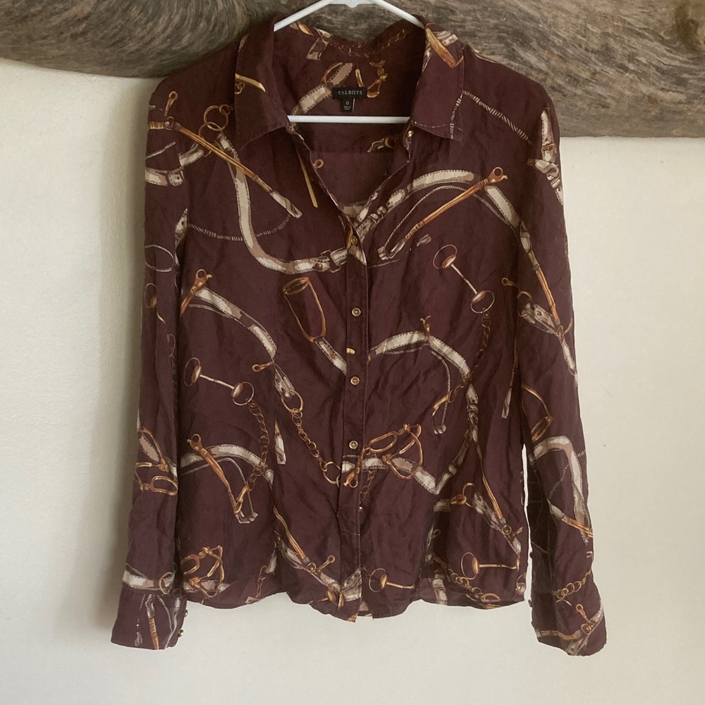 Talbots Burgundy Button Down Silk Equestrian Shirt - image 1